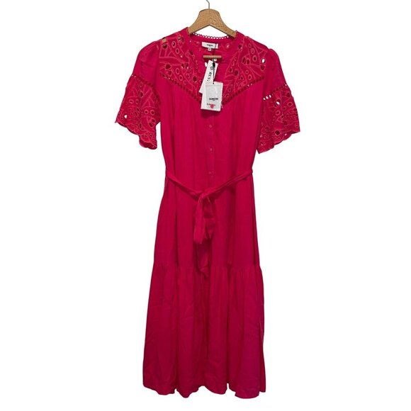 NWT Suncoo Paris Pink Carlota Embroidered  Women's Midi Dress Size 10 ($250) - Picture 2 of 14